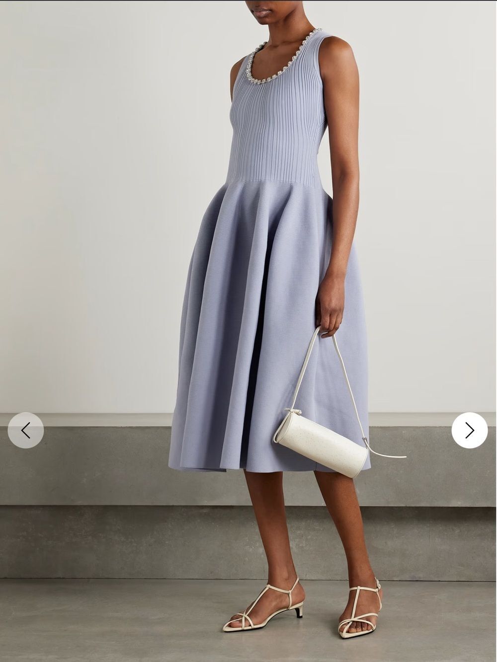 Self-Portrait Crystal Embellished Ribbed Knit Midi Dress Blue XS